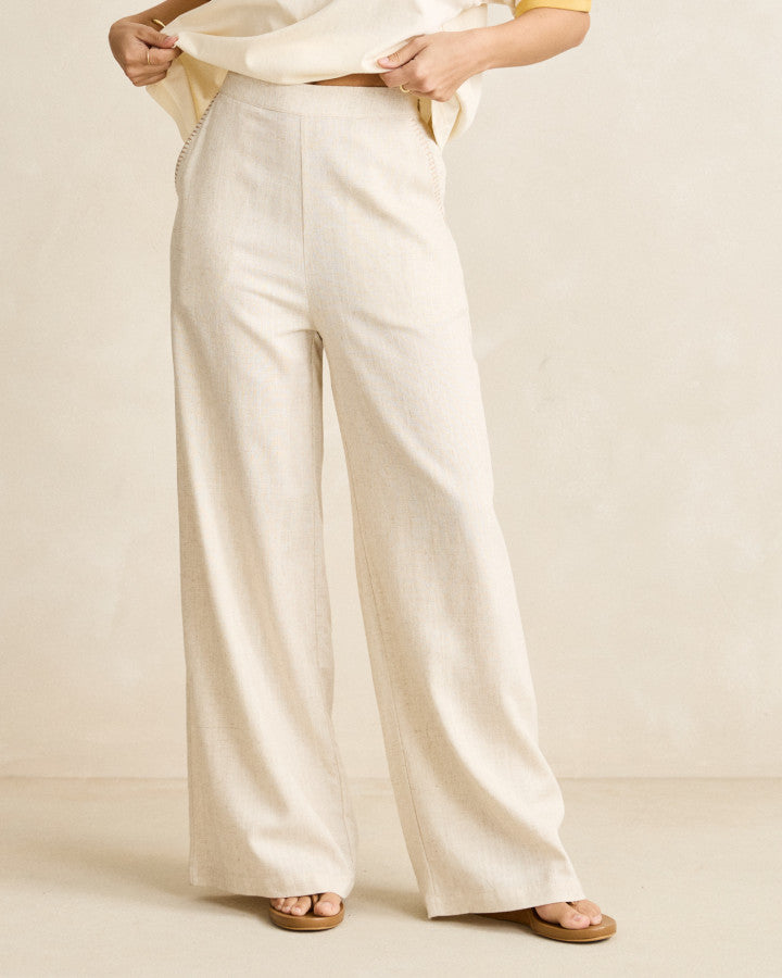 LINEN WHIP STITCH WIDE LEG PANT natural