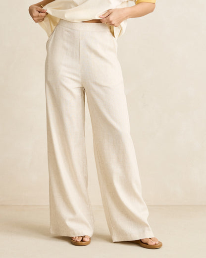 LINEN WHIP STITCH WIDE LEG PANT natural