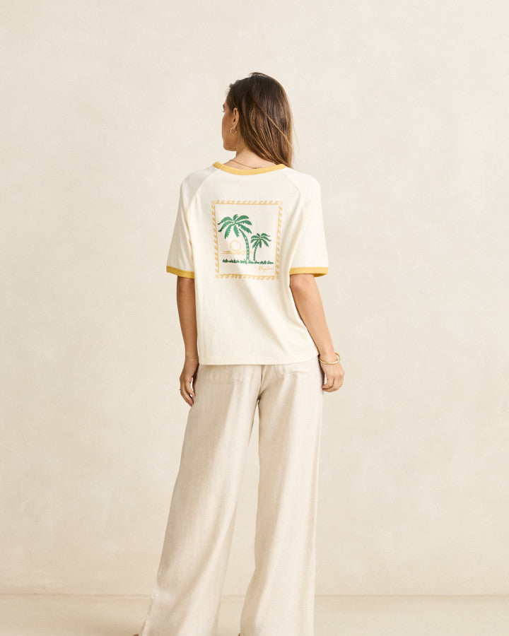 LINEN WHIP STITCH WIDE LEG PANT natural