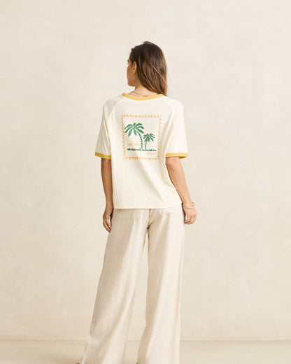 LINEN WHIP STITCH WIDE LEG PANT natural