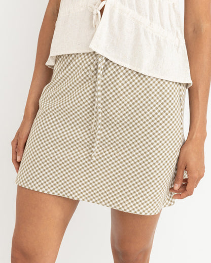 LOLA CHECK BIAS CUT MINI SKIRT OLIVE