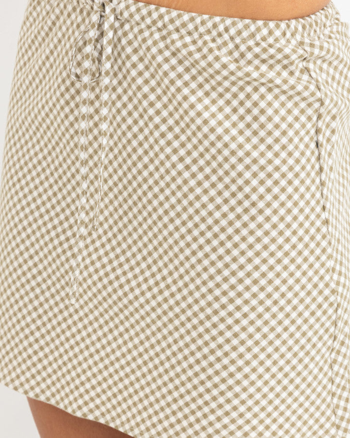 LOLA CHECK BIAS CUT MINI SKIRT OLIVE