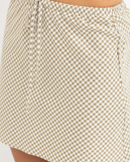 LOLA CHECK BIAS CUT MINI SKIRT OLIVE