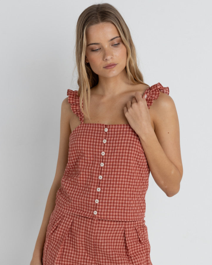 LOLA CHECK CAMI TOP RED