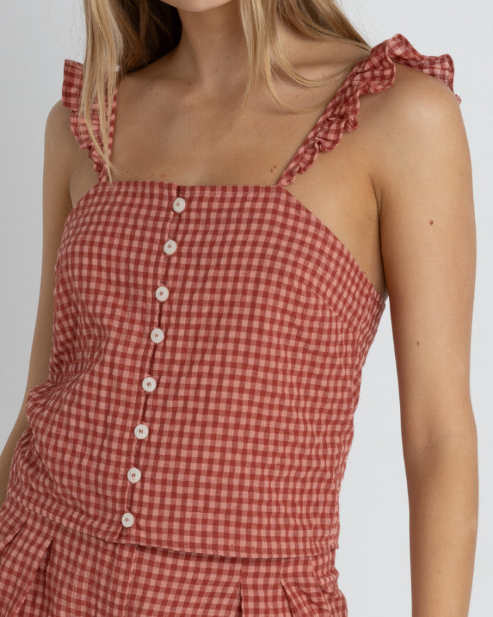 LOLA CHECK CAMI TOP RED