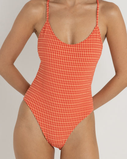 LOLA CHECK CROSS BACK ONE PIECE RED