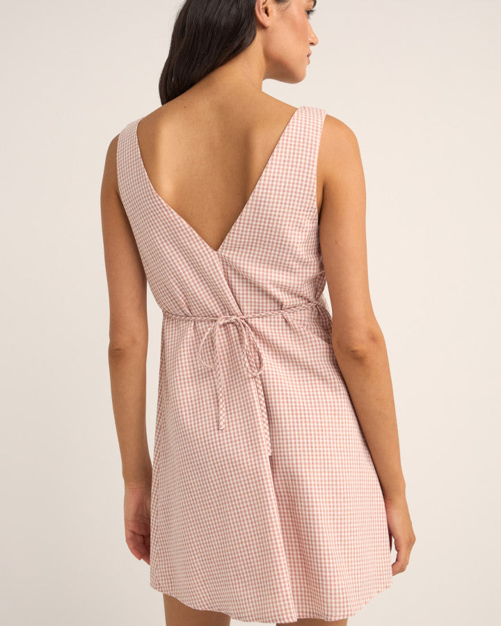LOLA CHECK MINI DRESS DUSTY PINK