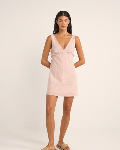 LOLA CHECK MINI DRESS DUSTY PINK