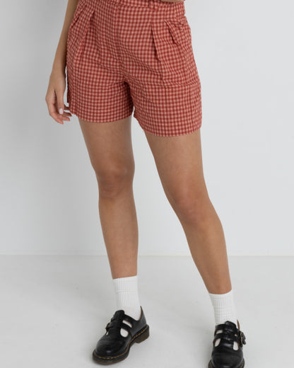 LOLA CHECK SHORT RED