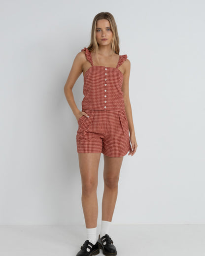 LOLA CHECK SHORT RED