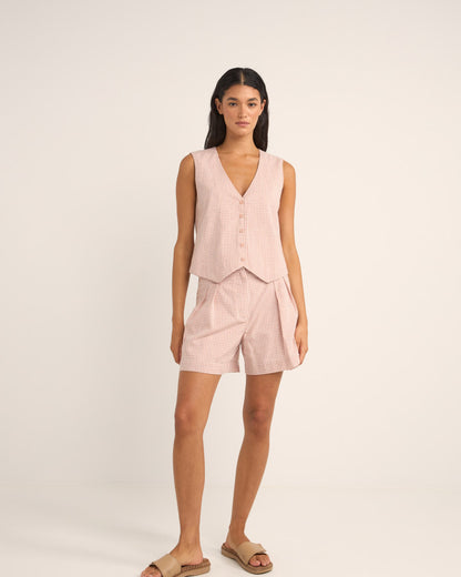 LOLA CHECK VEST DUSTY PINK