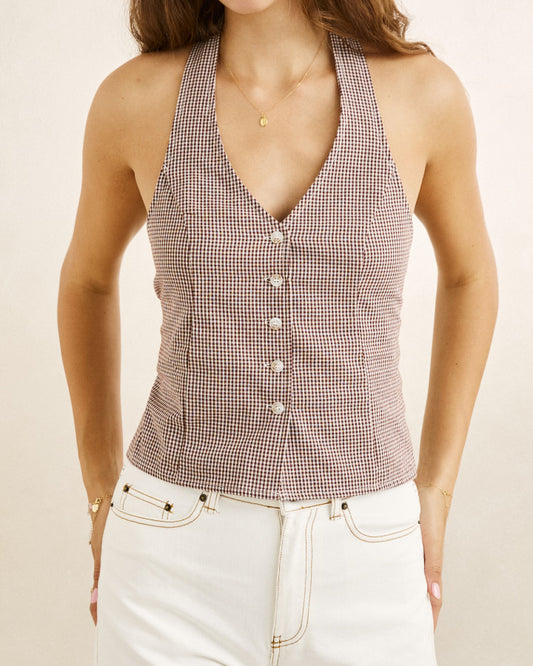 LONDON CHECK HALTER TOP chocolate