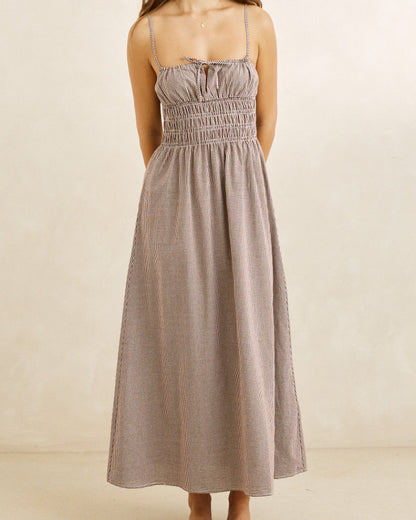 LONDON CHECK MIDI DRESS chocolate