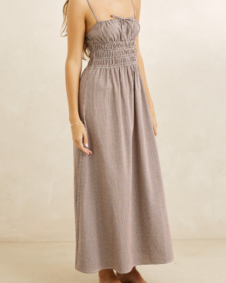 LONDON CHECK MIDI DRESS chocolate