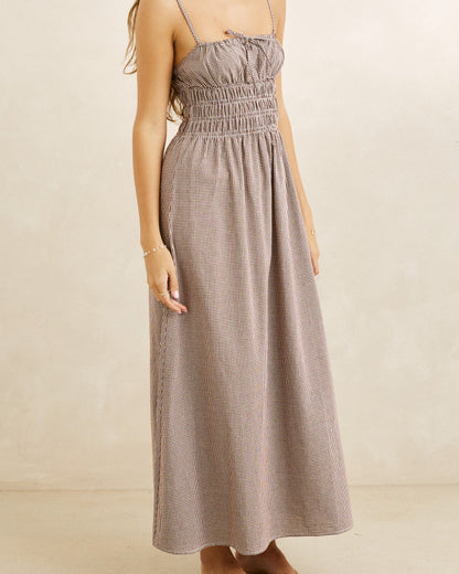 LONDON CHECK MIDI DRESS chocolate