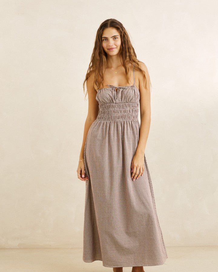 LONDON CHECK MIDI DRESS chocolate
