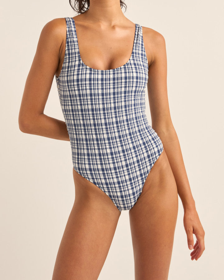 LONDON CHECK SCOOP NECK ONE PIECE NAVY