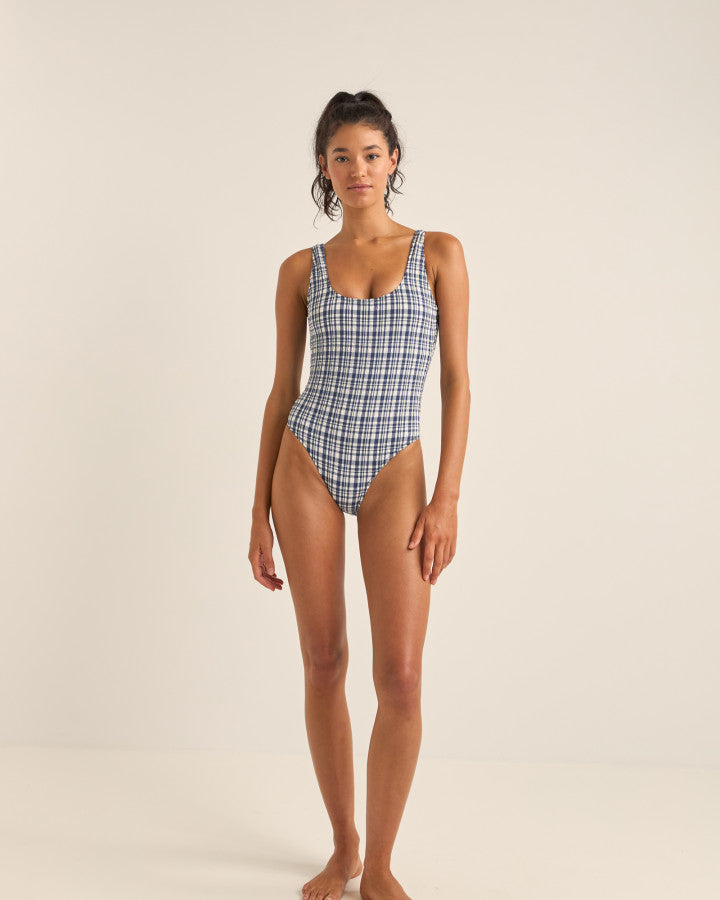 LONDON CHECK SCOOP NECK ONE PIECE NAVY