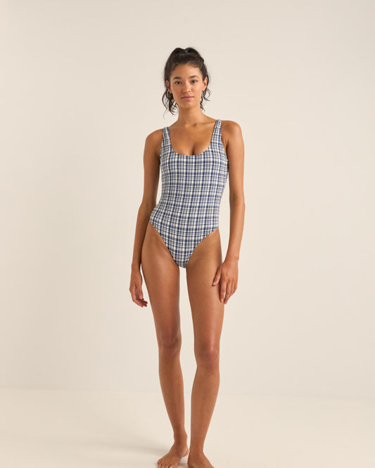 LONDON CHECK SCOOP NECK ONE PIECE NAVY