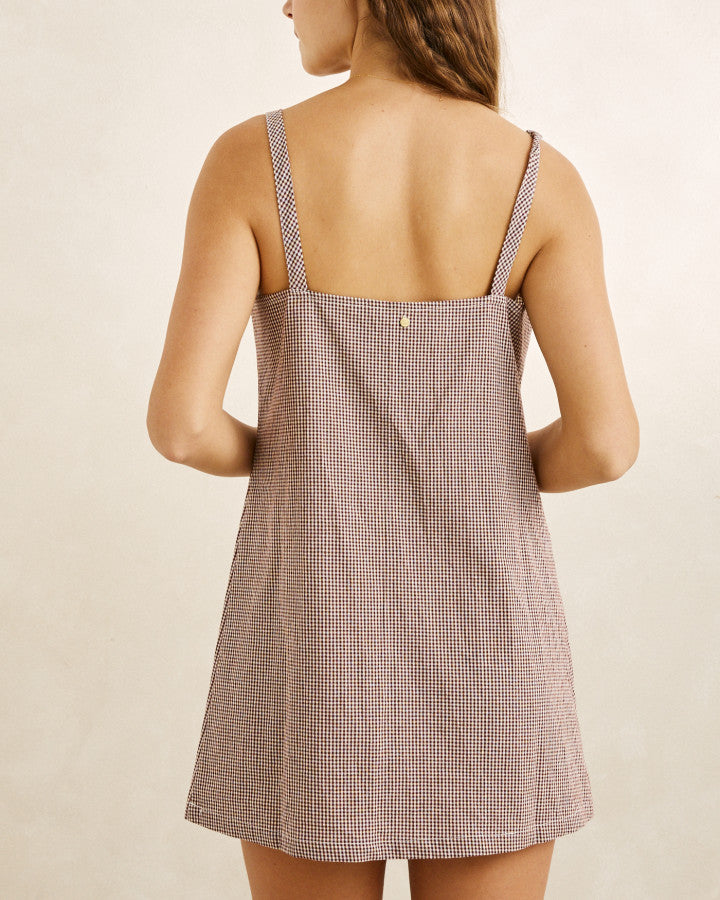 LONDON CHECK SLIP DRESS chocolate