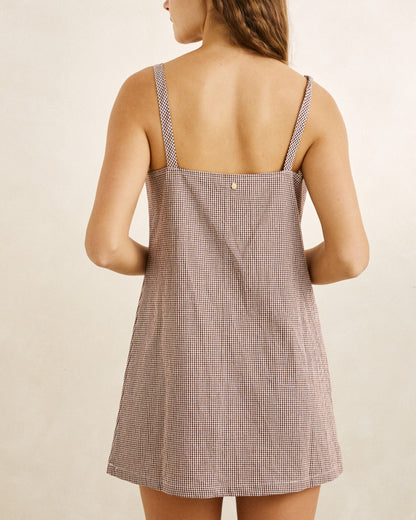 LONDON CHECK SLIP DRESS chocolate