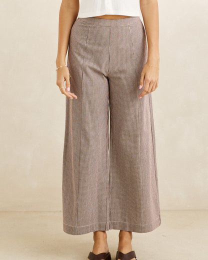 LONDON CHECK WIDE LEG PANT chocolate