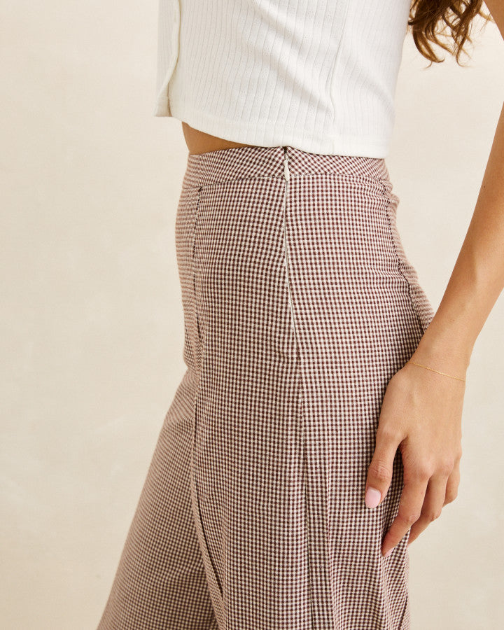 LONDON CHECK WIDE LEG PANT chocolate