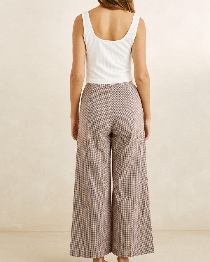 LONDON CHECK WIDE LEG PANT chocolate