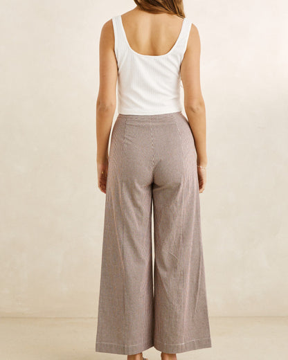 LONDON CHECK WIDE LEG PANT chocolate
