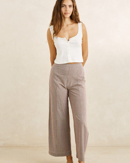 LONDON CHECK WIDE LEG PANT chocolate