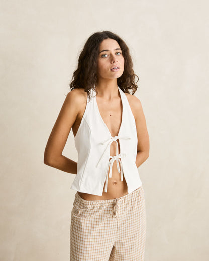LOUISE TIE FRONT HALTER TOP white