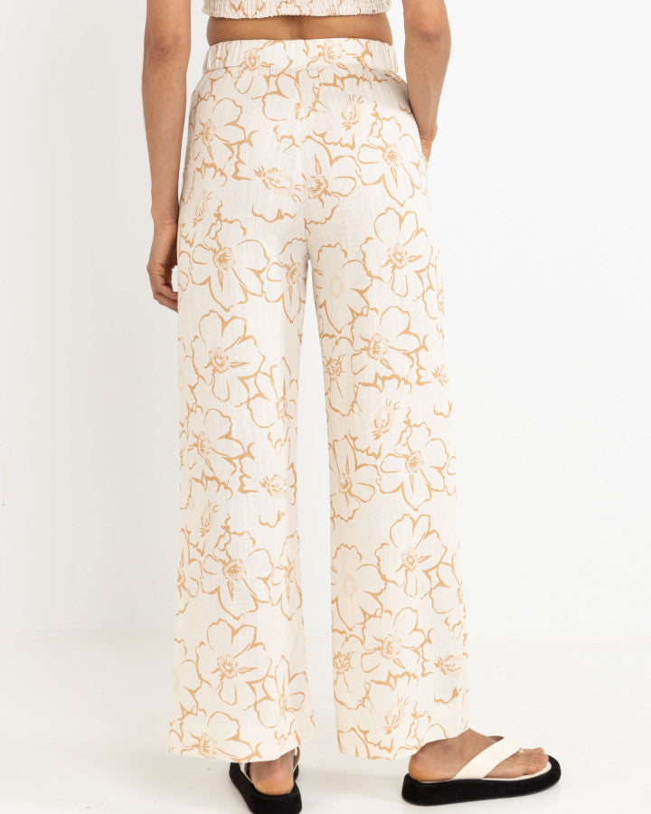 LULU FLORAL WIDE LEG PANT WHITE