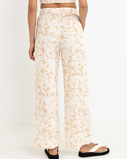 LULU FLORAL WIDE LEG PANT WHITE