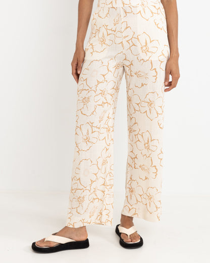 LULU FLORAL WIDE LEG PANT WHITE