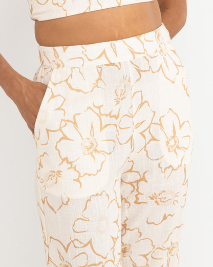 LULU FLORAL WIDE LEG PANT WHITE