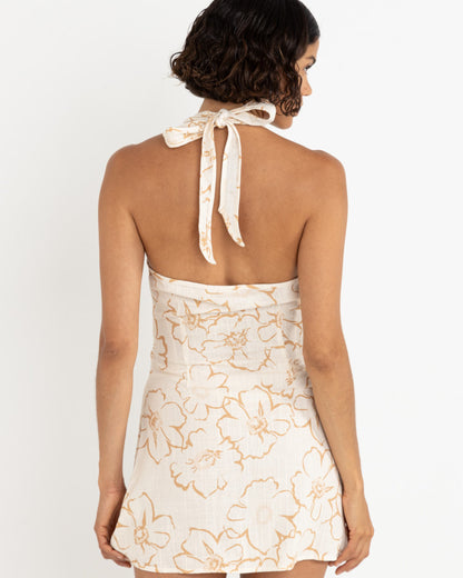 LULU FLORAL WRAP MINI DRESS WHITE