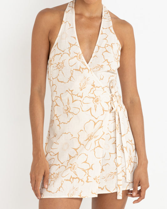 LULU FLORAL WRAP MINI DRESS WHITE