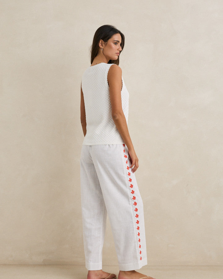 MELIA FLORAL EMBROIDERED BEACH PANT white