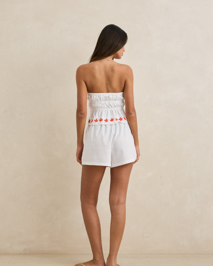 MELIA FLORAL EMBROIDERED SHORT white