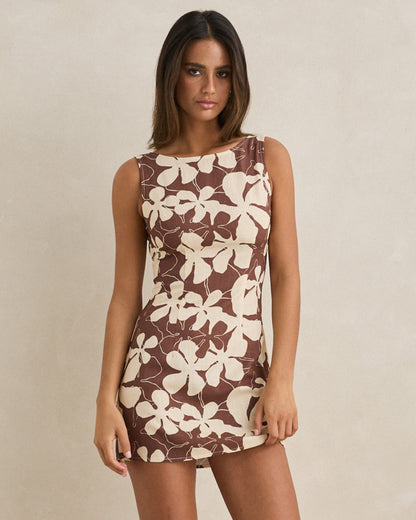 MELIA FLORAL MINI DRESS chocolate