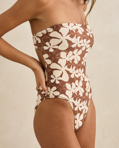 MELIA FLORAL STRAPLESS ONE PIECE chocolate