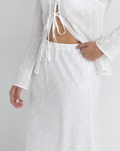 MIRAGE BIAS CUT MAXI SKIRT WHITE