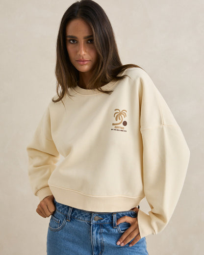 PALM SLOUCHY CREW NECK FLEECE cream