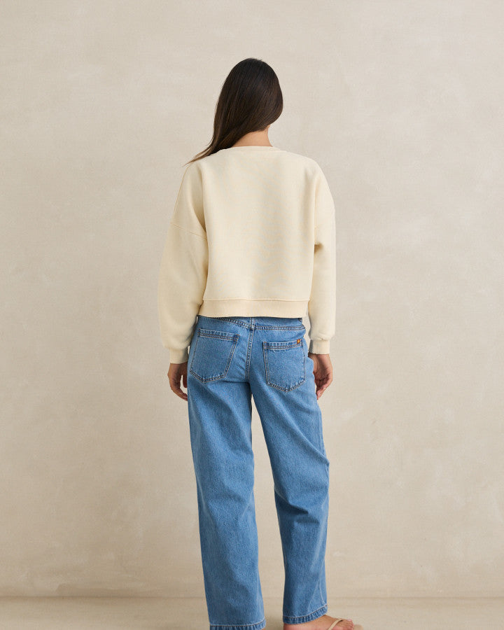 PALM SLOUCHY CREW NECK FLEECE cream