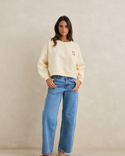 PALM SLOUCHY CREW NECK FLEECE cream