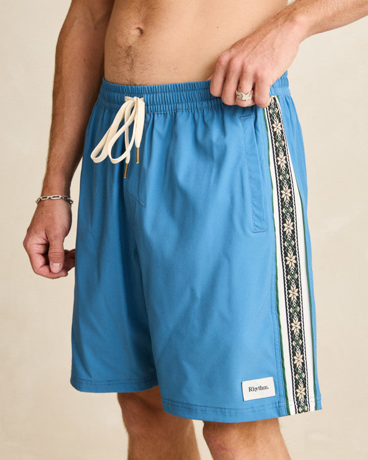 PANEL STRIPE BEACH SHORT blue