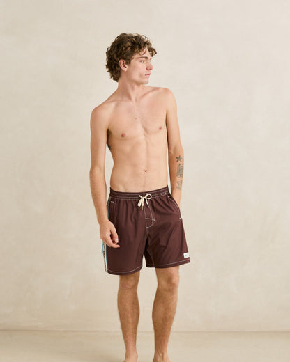 PANEL STRIPE BEACH SHORT chestnut