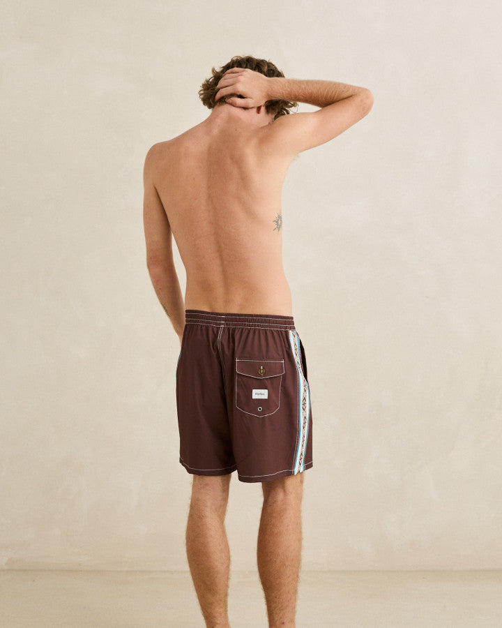 PANEL STRIPE BEACH SHORT chestnut