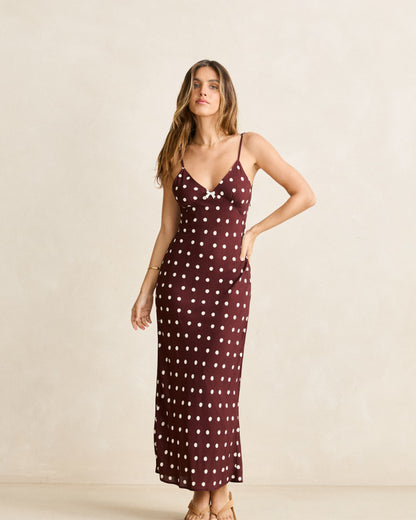 POLKA DOT BIAS MIDI DRESS café