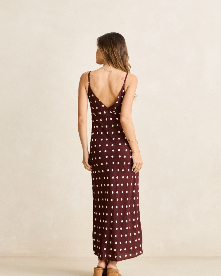 POLKA DOT BIAS MIDI DRESS café